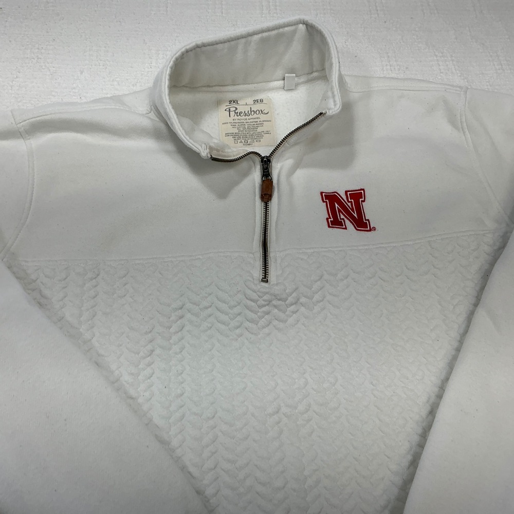 Pressbox Nebraska Cornhuskers White Quilted Quarter Zip Pullover Womens 2XL‎ - Picture 5 of 10